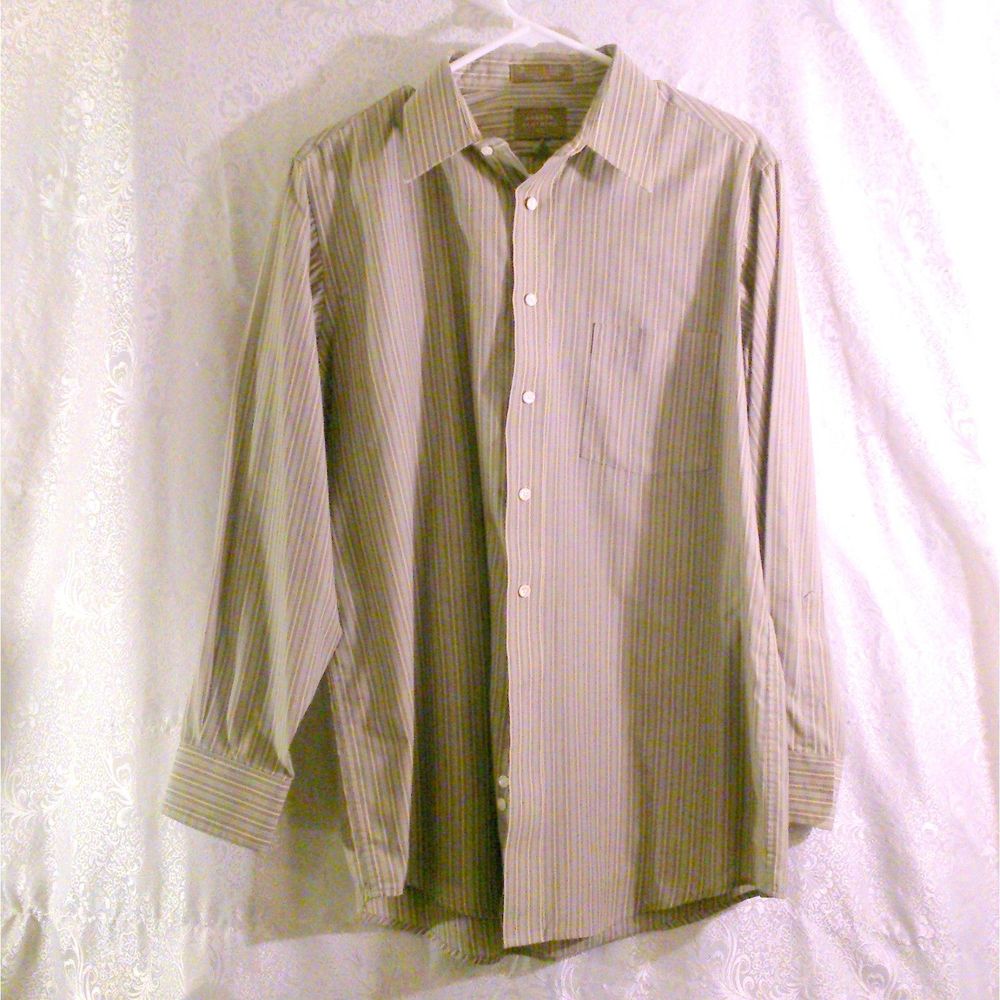Men's Hagger Tan Striped Long Sleeve Dress Shirt Size M *
